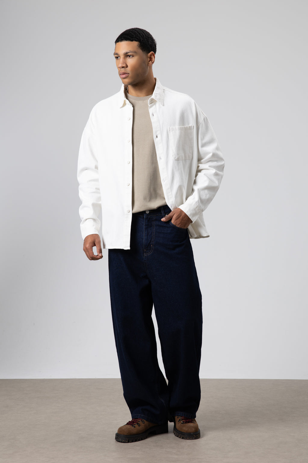 Oversize Gabardin Gömlek Ceket Beyaz