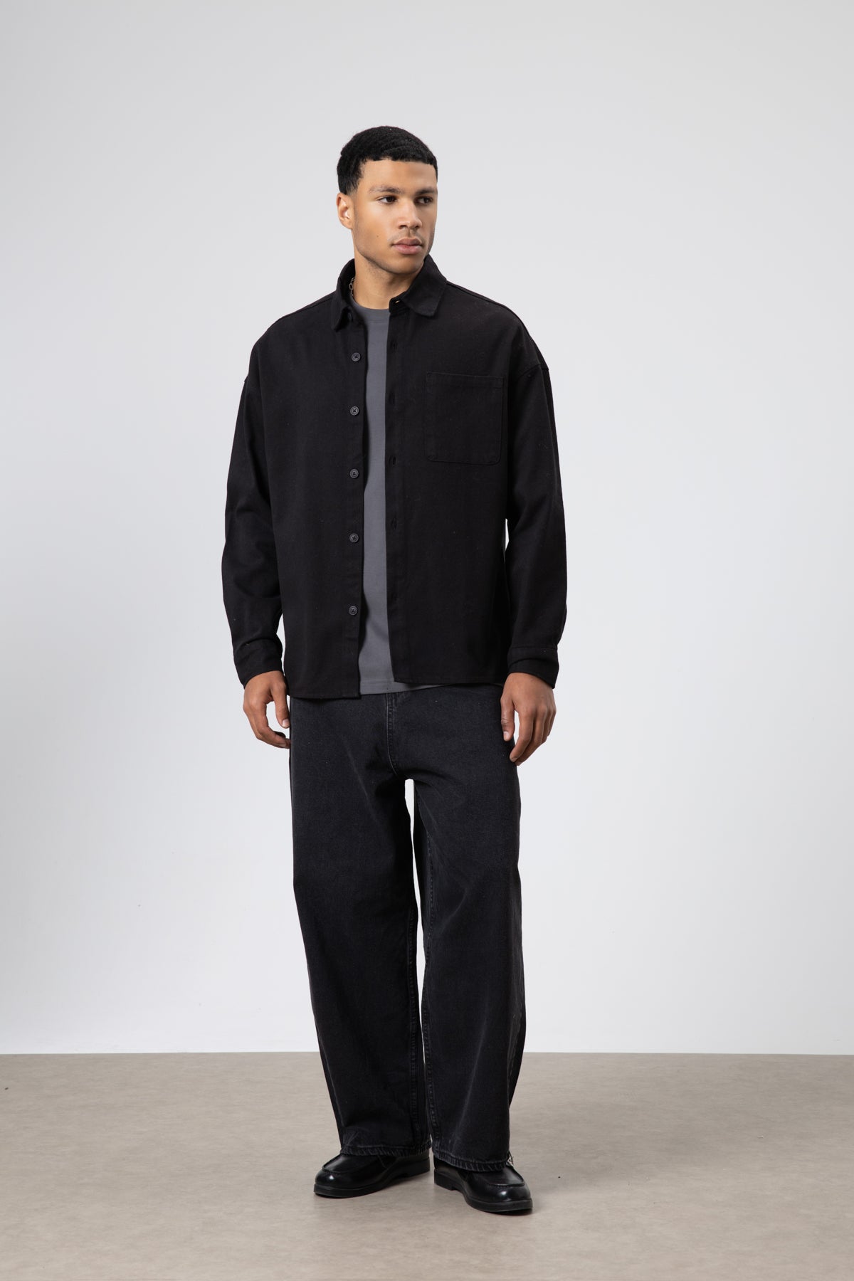 Oversize Gabardin Gömlek Ceket Siyah