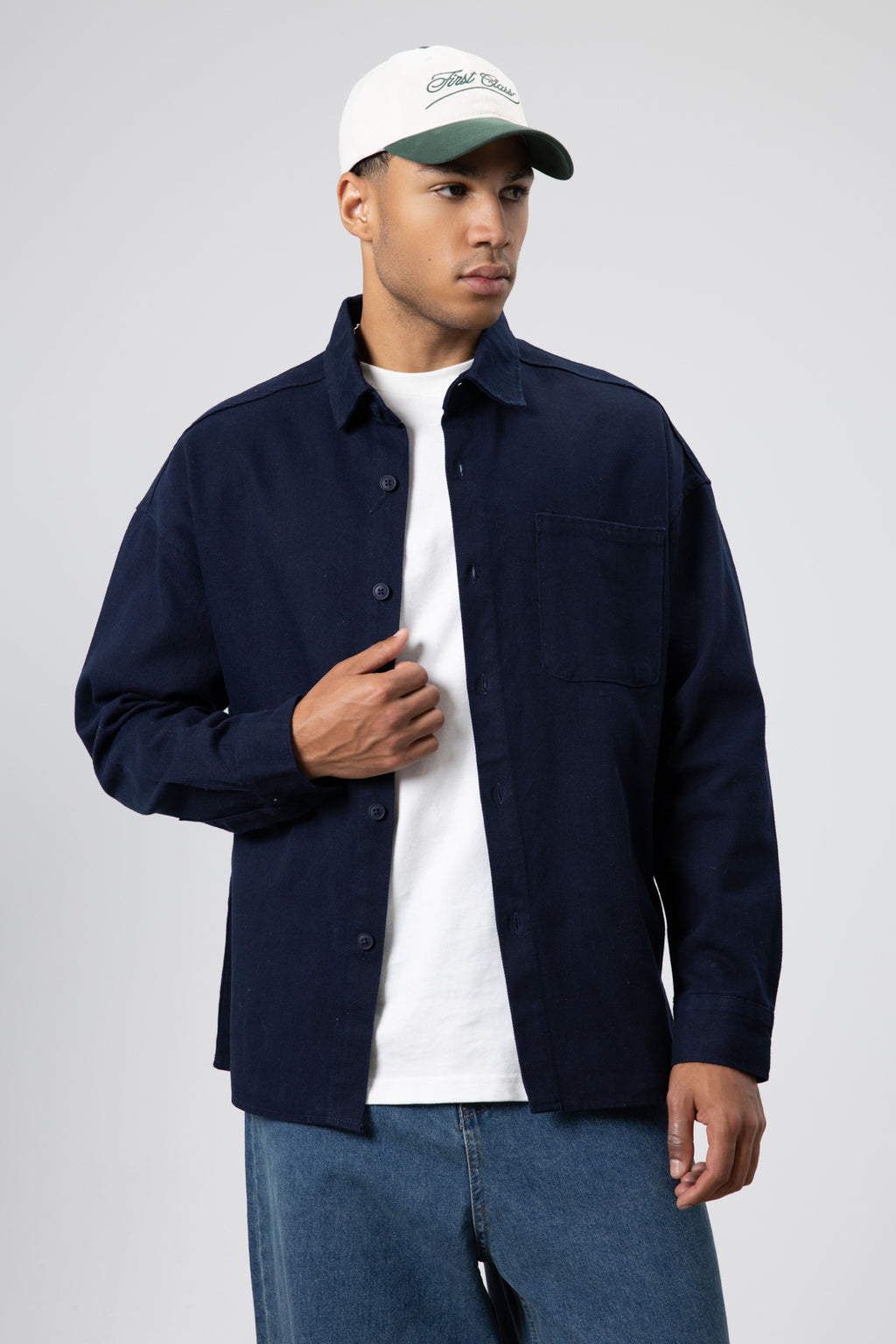 Oversize Gabardin Gömlek Ceket Lacivert