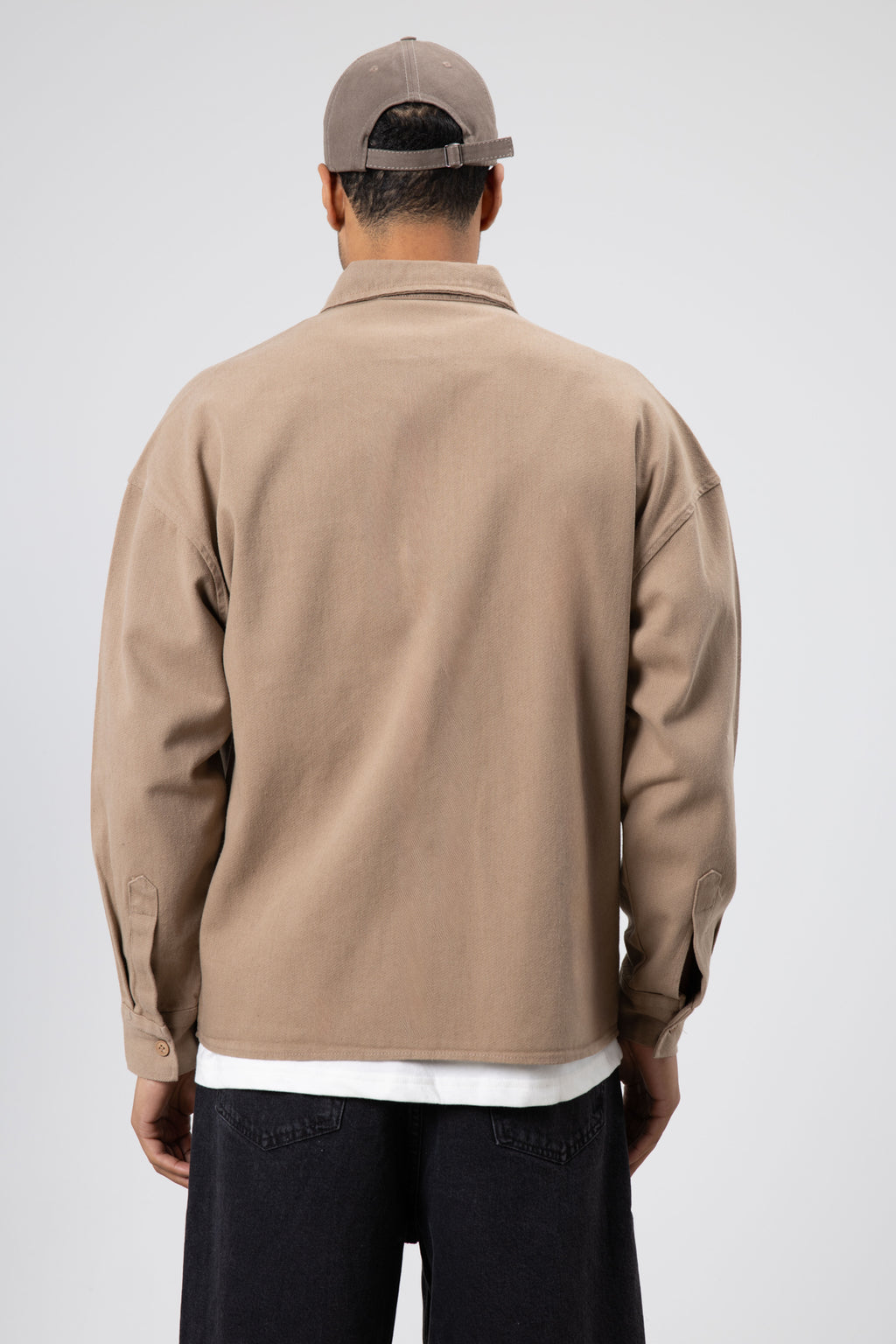 Oversize Gabardin Gömlek Ceket Vizon
