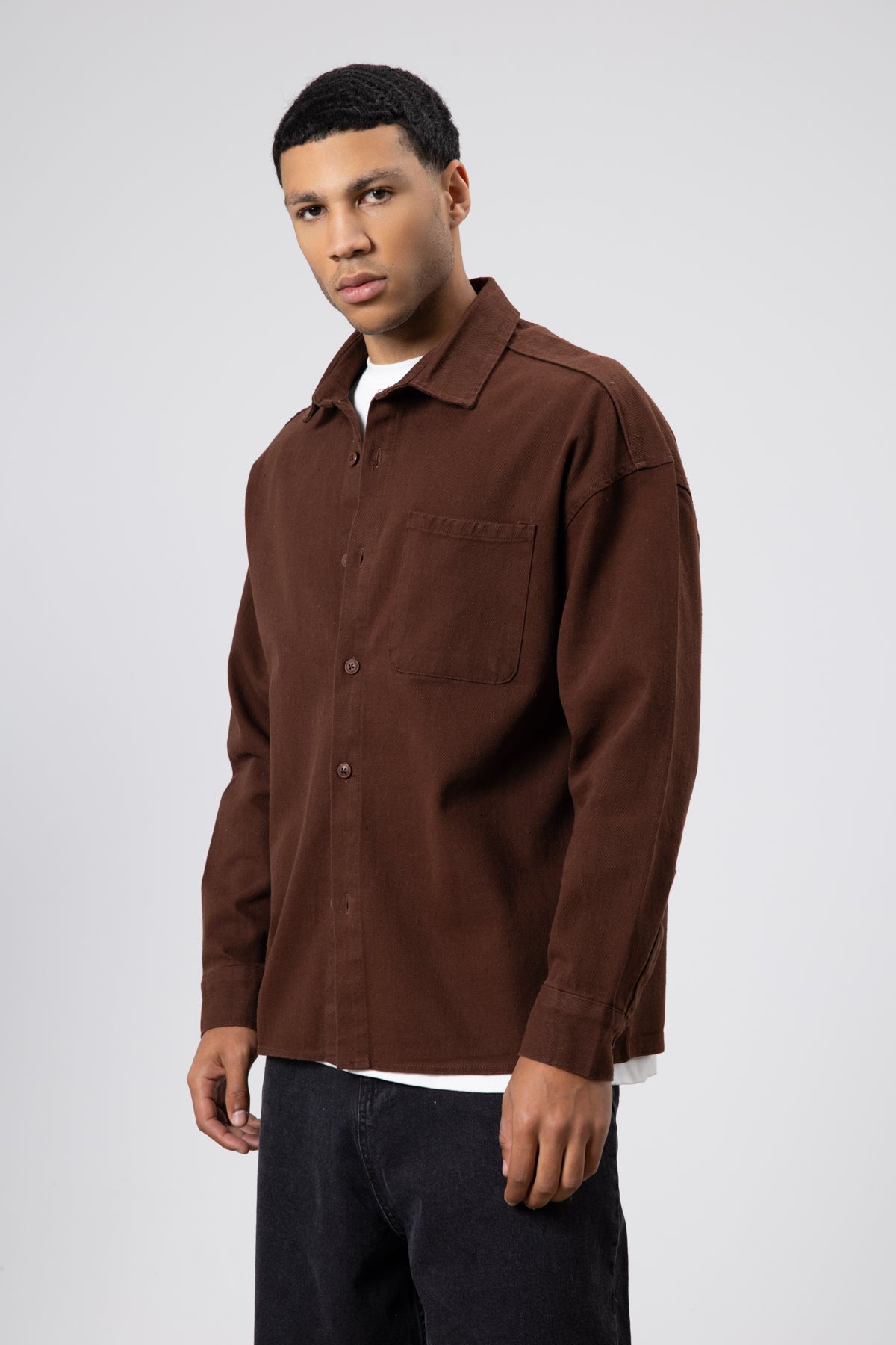 Oversize Gabardin Gömlek Ceket Kahve