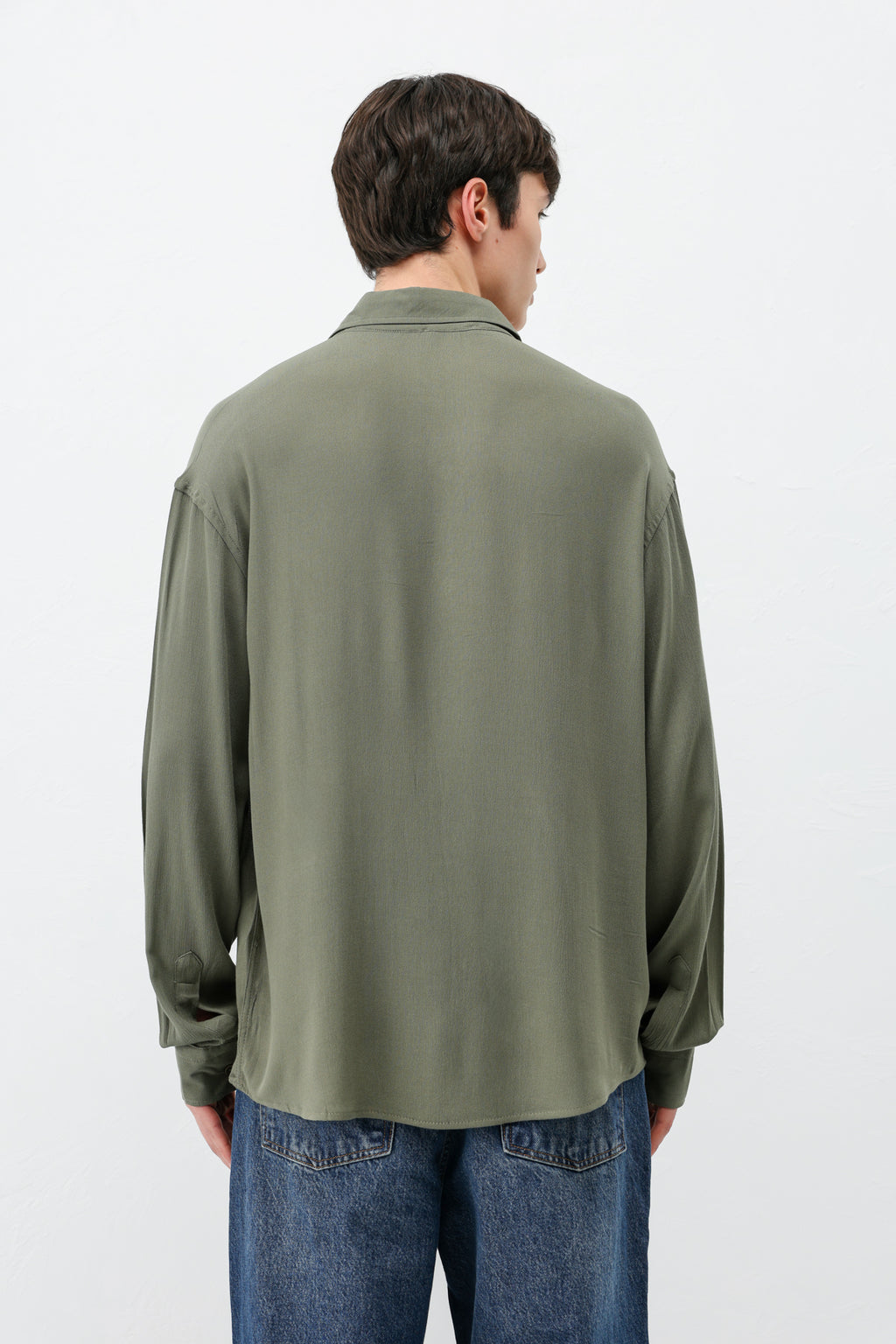 Hafif Dokulu Oversize Gömlek Haki