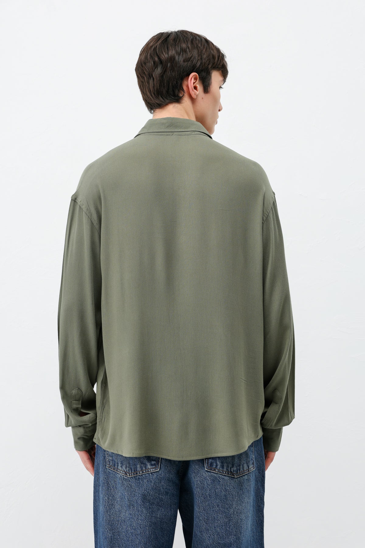 Hafif Dokulu Oversize Gömlek Haki