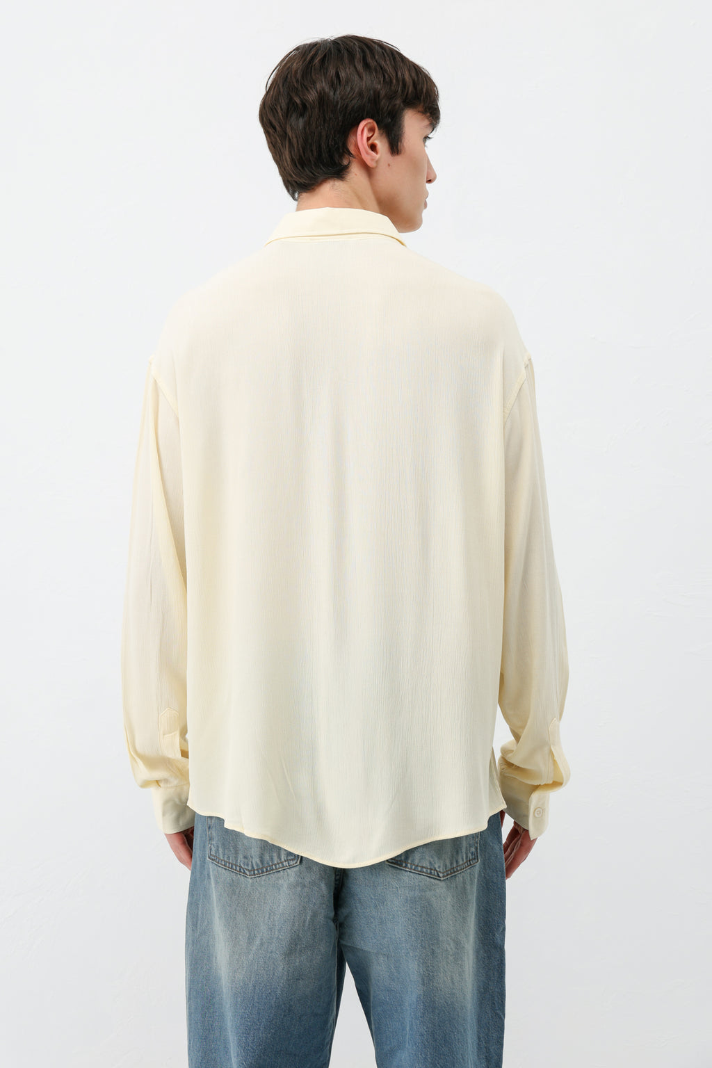 Hafif Dokulu Oversize Gömlek Sarı