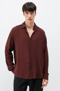 Hafif Dokulu Oversize Gömlek Bordo