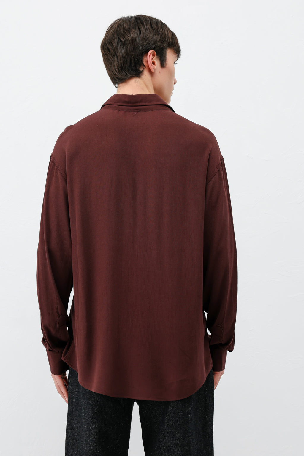 Hafif Dokulu Oversize Gömlek Bordo