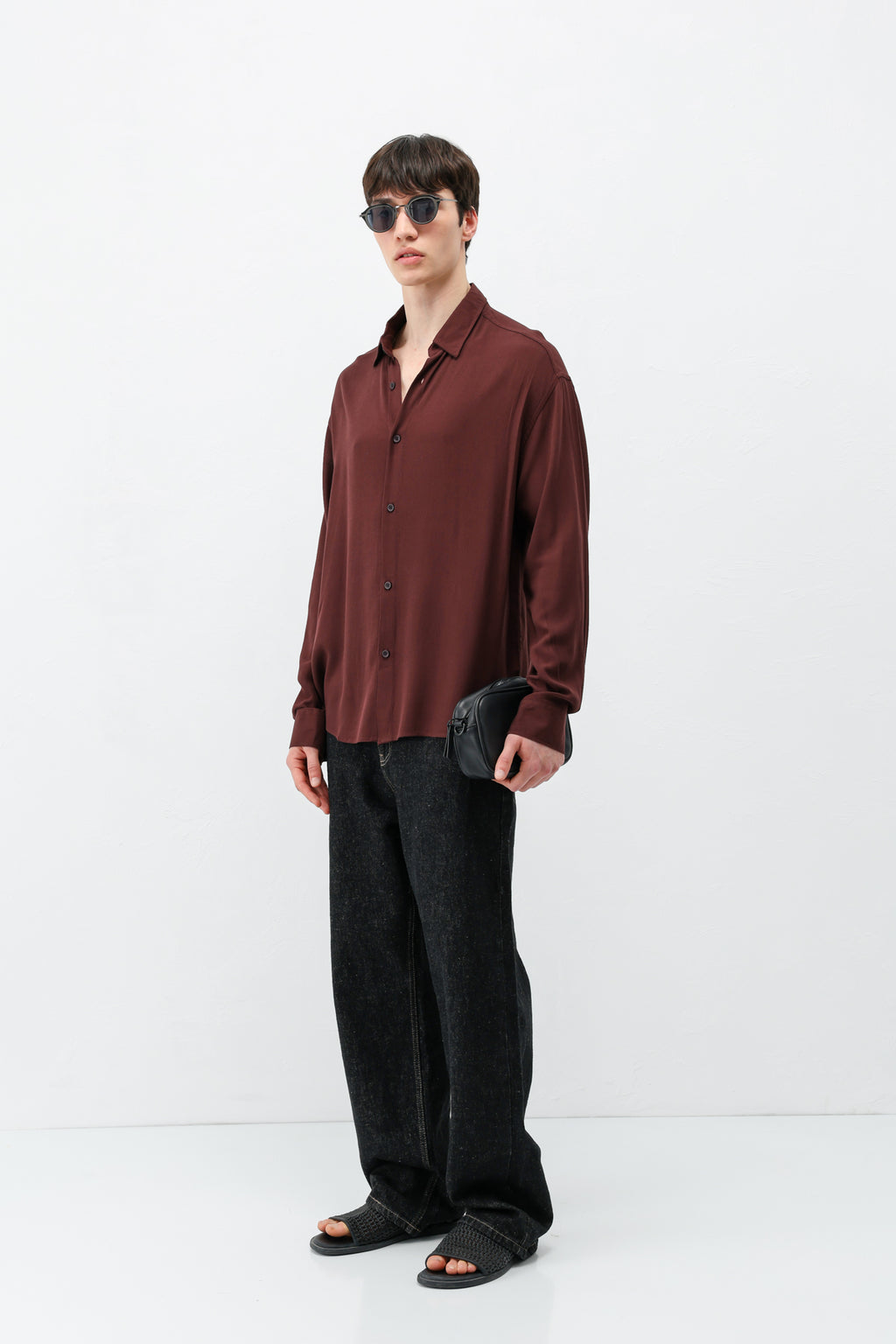 Hafif Dokulu Oversize Gömlek Bordo