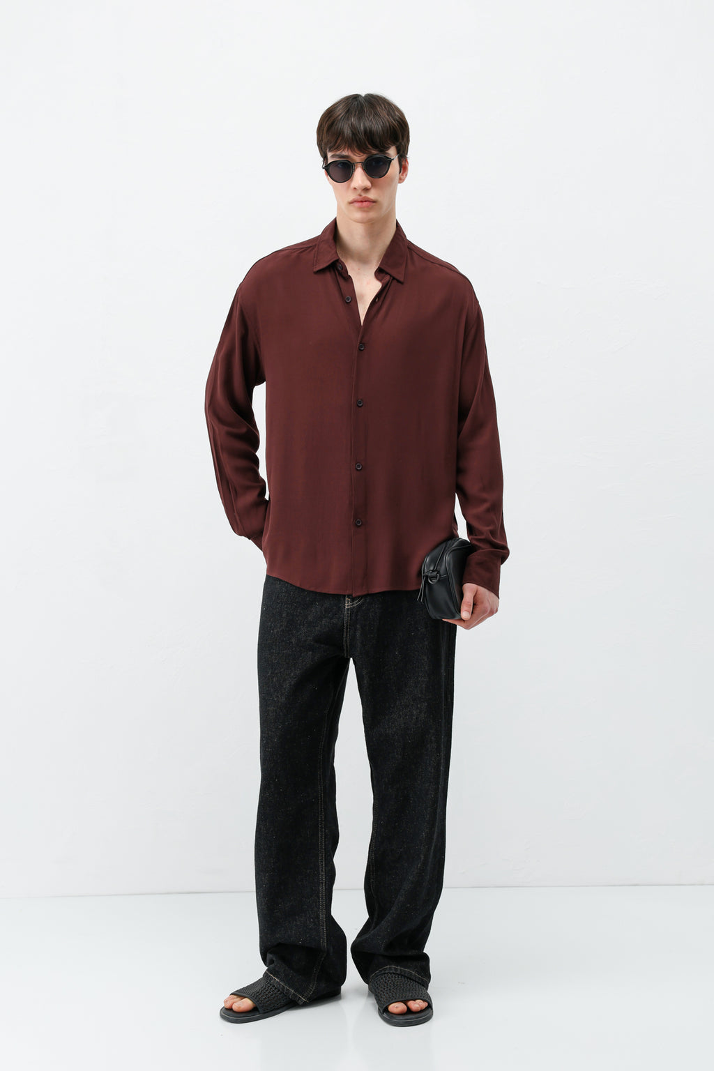 Hafif Dokulu Oversize Gömlek Bordo
