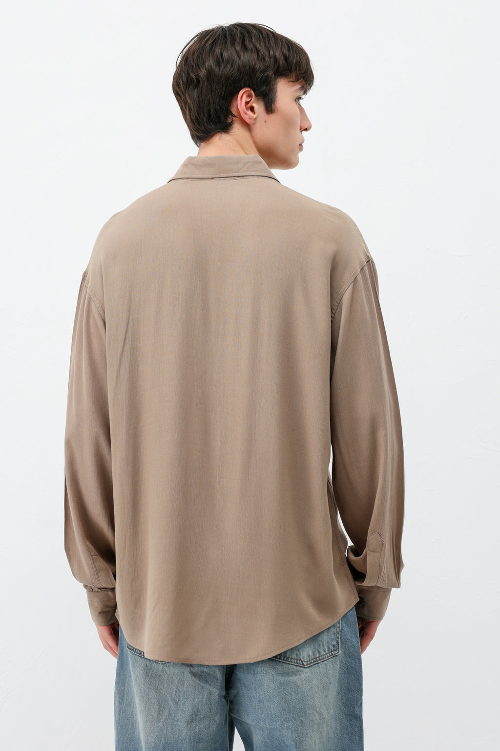 Hafif Dokulu Oversize Gömlek Vizon