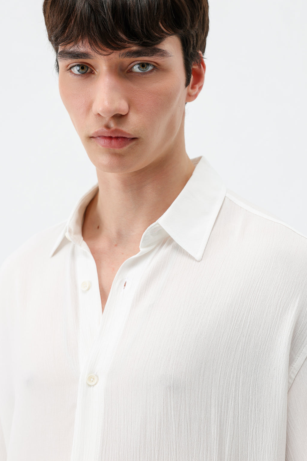 Hafif Dokulu Oversize Gömlek Ekru