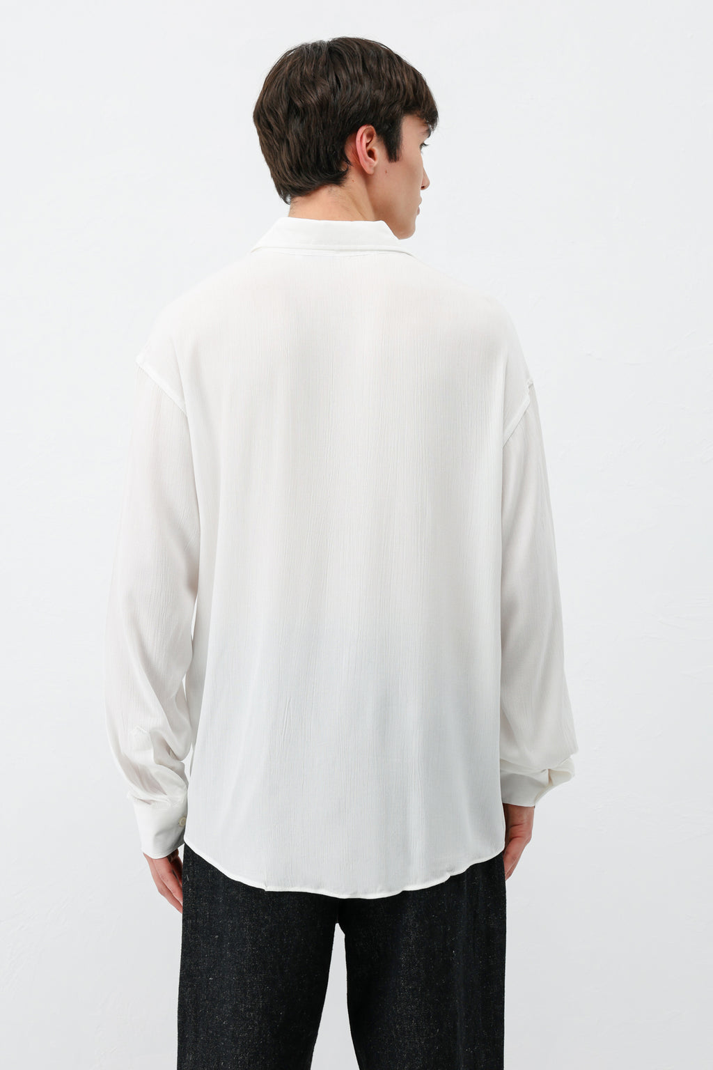Hafif Dokulu Oversize Gömlek Ekru