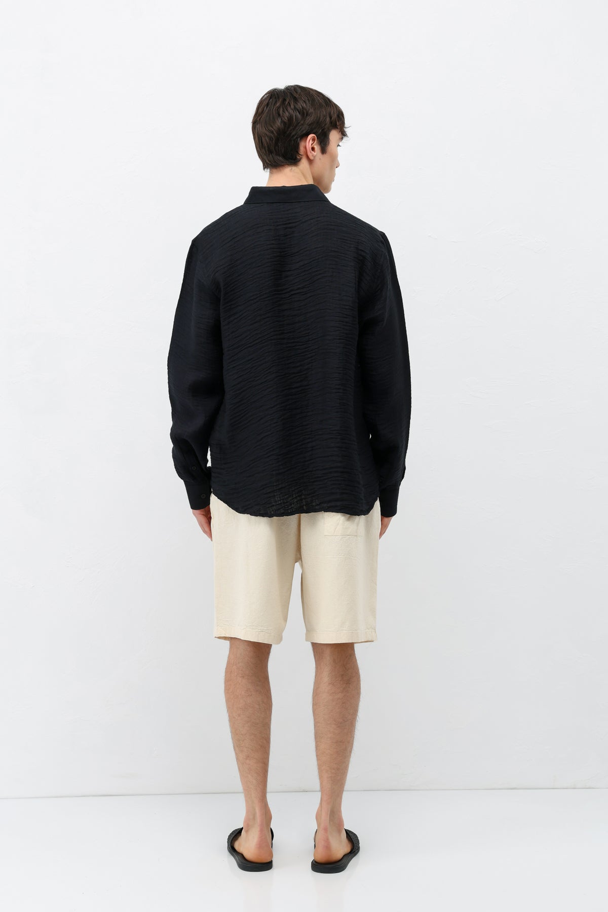 Dokulu Oversize Gömlek Siyah