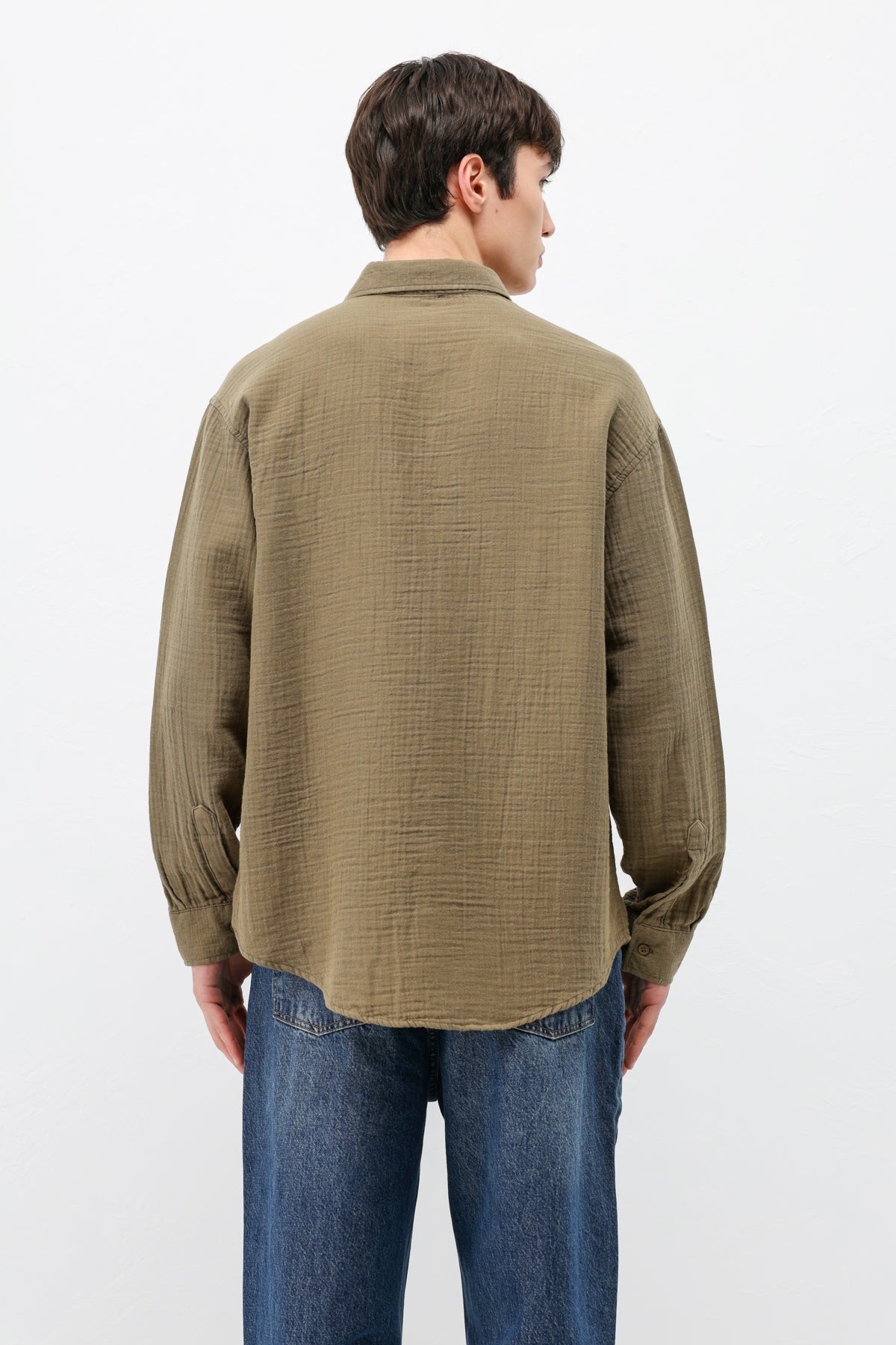 Müslin Kumaş Oversize Gömlek Haki