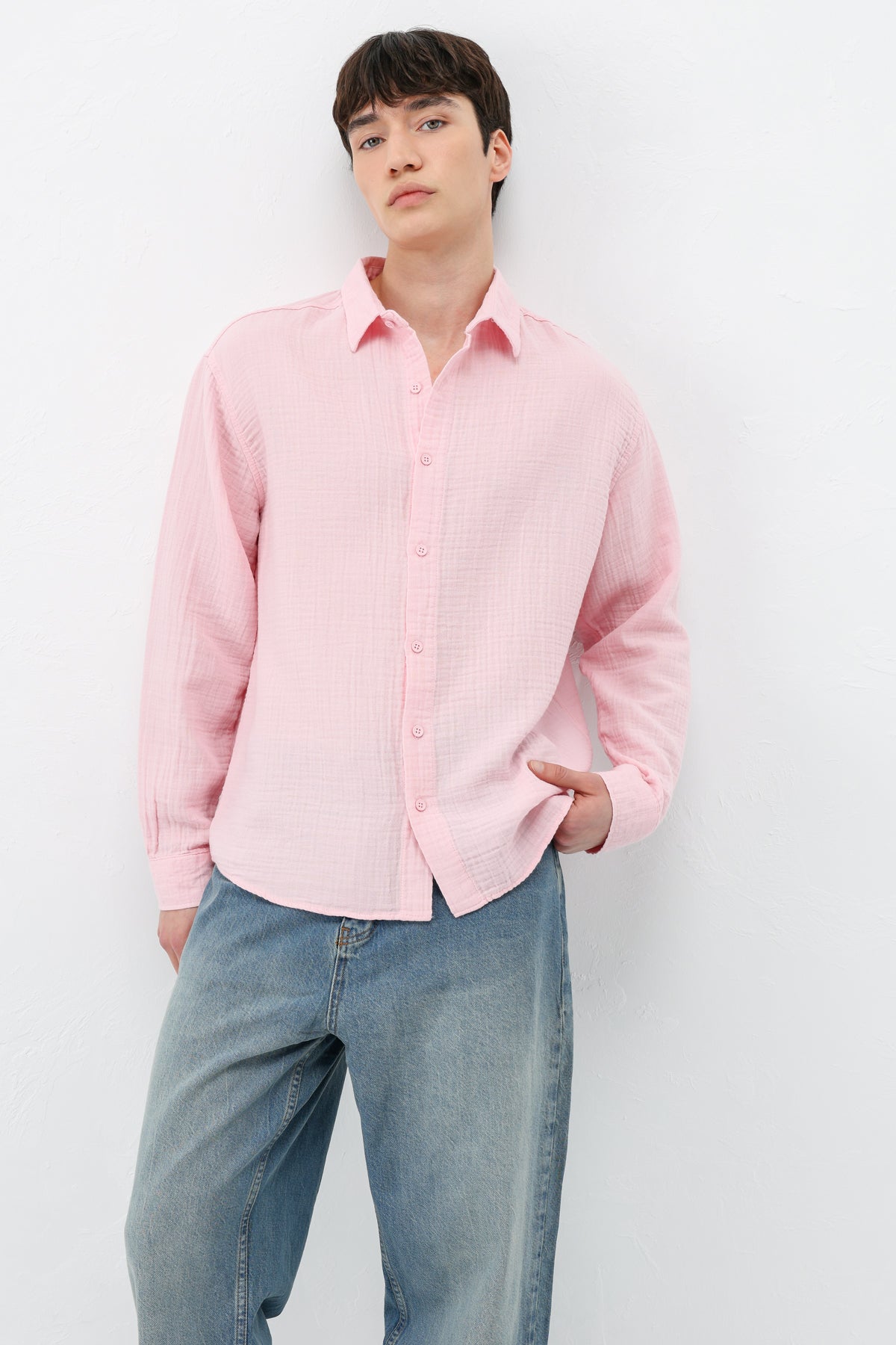Müslin Kumaş Oversize Gömlek Pembe