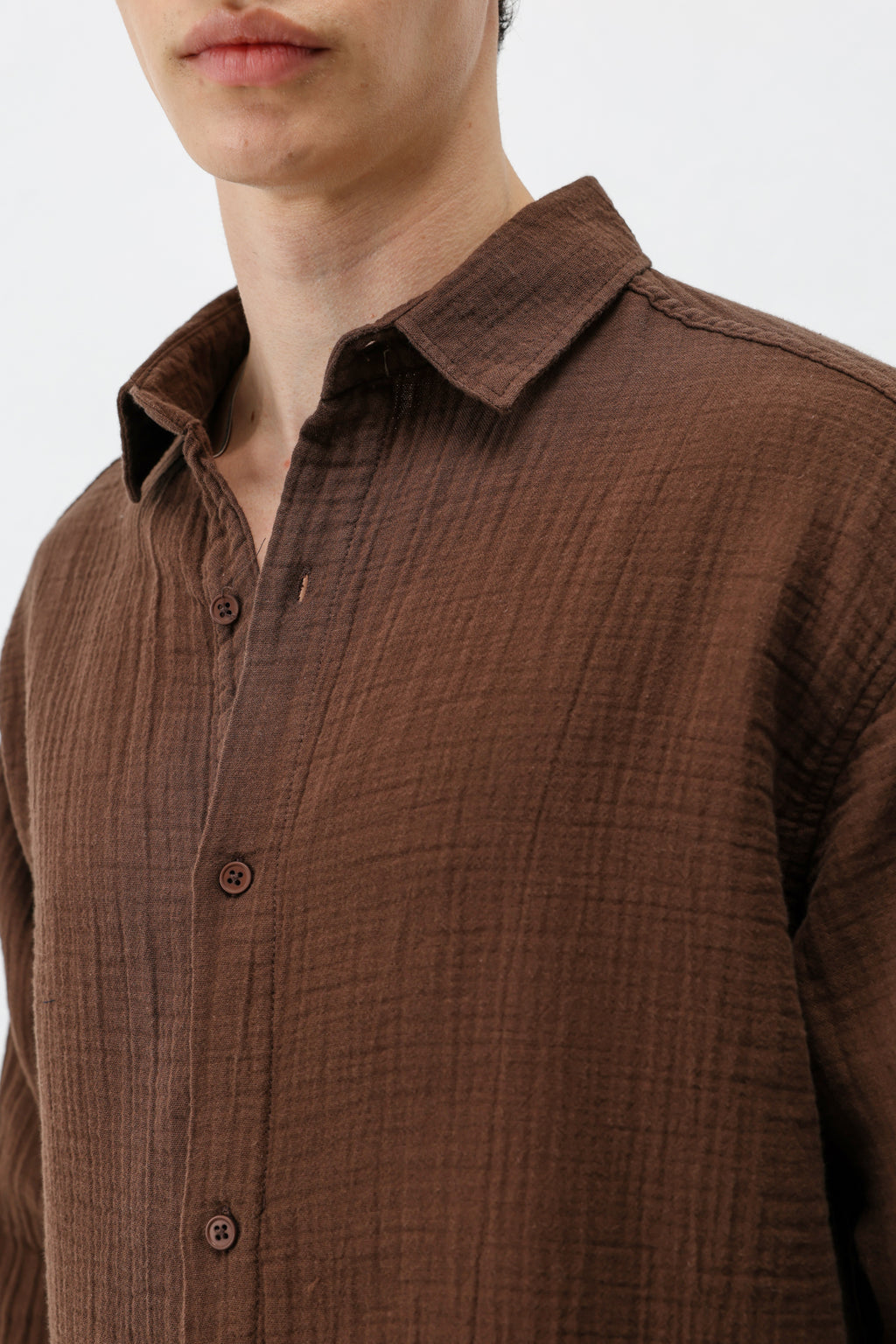 Müslin Kumaş Oversize Gömlek Kahve