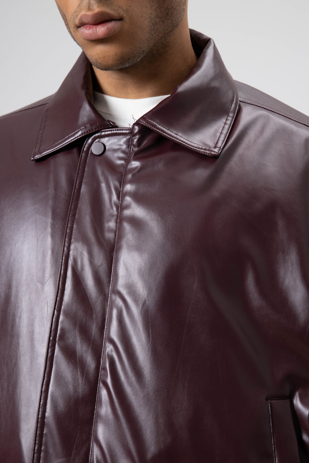 Basıc Suni Deri Oversize Ceket Bordo
