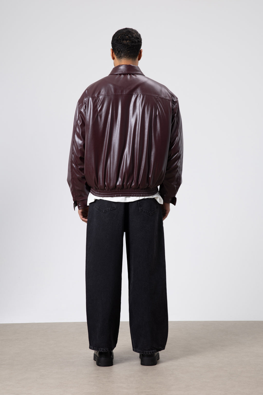 Basıc Suni Deri Oversize Ceket Bordo