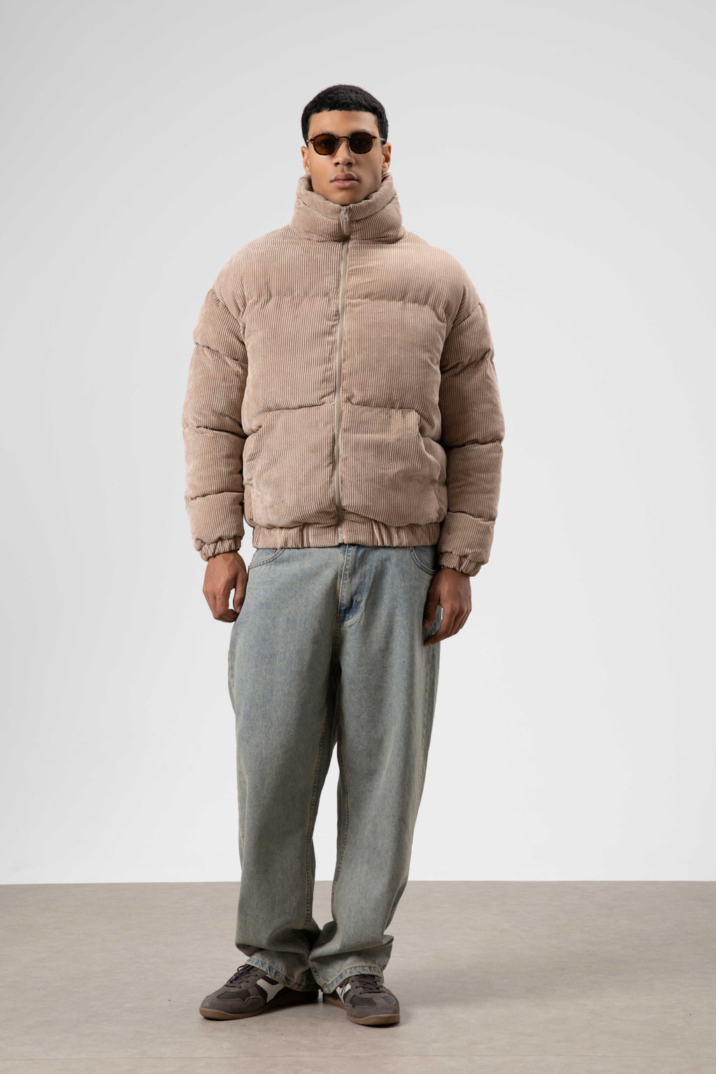 Oversize Kadife Şişme Mont Bej