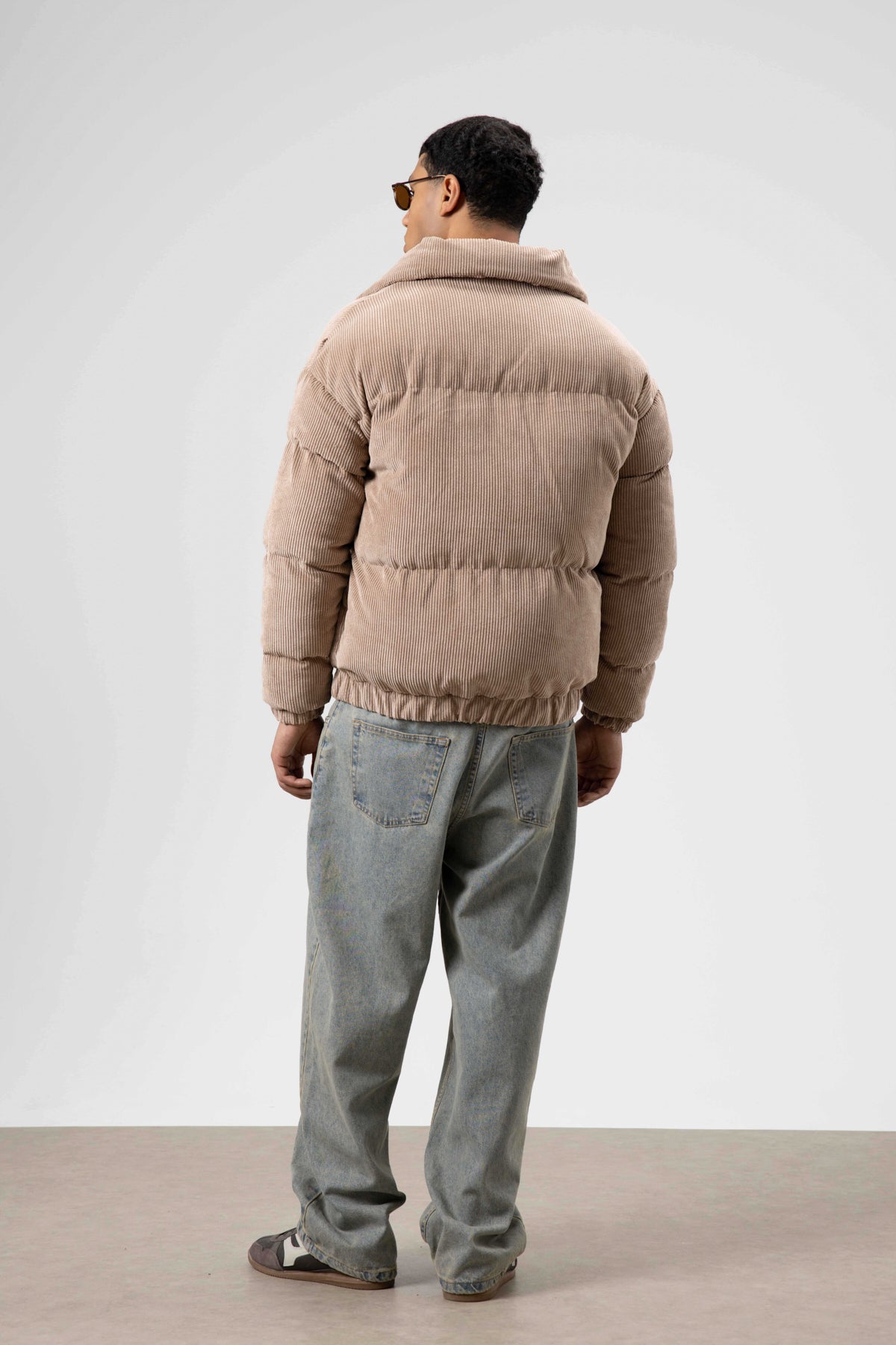Oversize Kadife Şişme Mont Bej