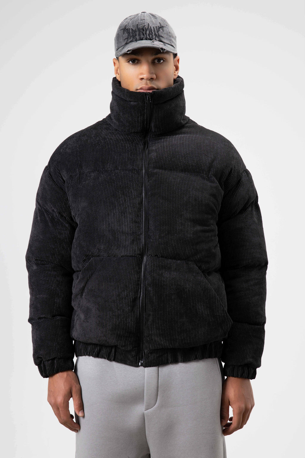 Oversize Kadife Şişme Mont Siyah
