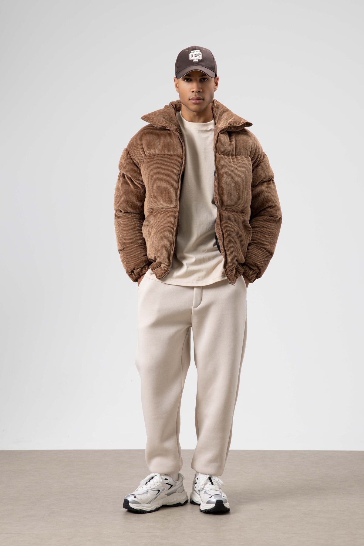 Oversize Kadife Şişme Mont Taba