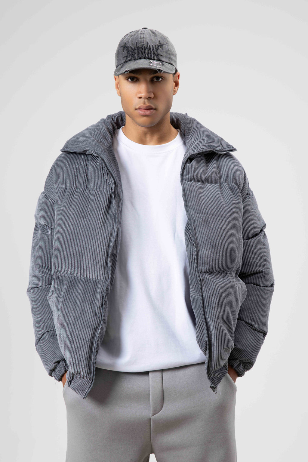 Oversize Kadife Şişme Mont Füme