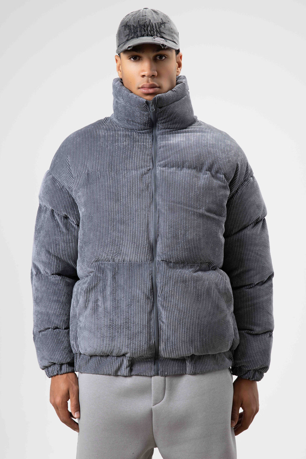 Oversize Kadife Şişme Mont Füme