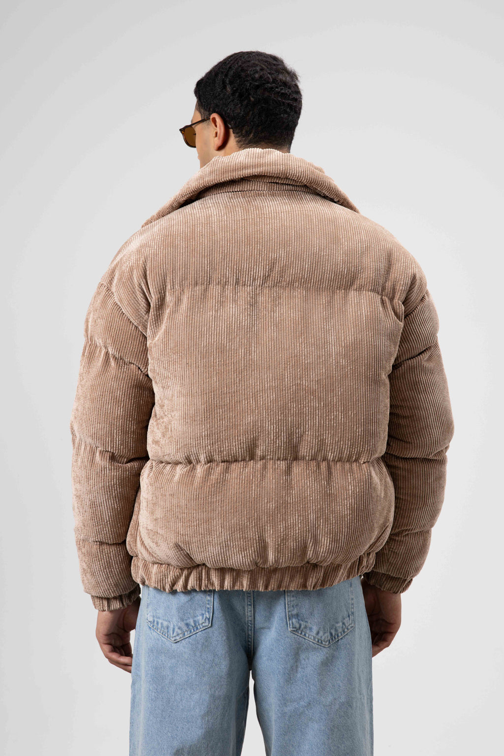 Oversize Kadife Şişme Mont Vizon
