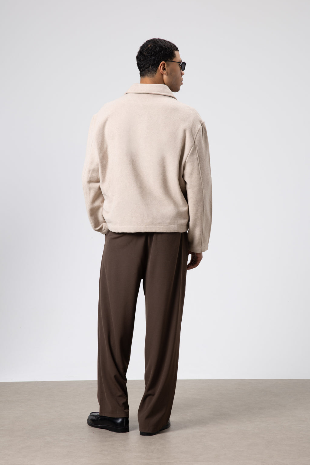 Oversize Fermuarlı Kaşe Ceket Bej