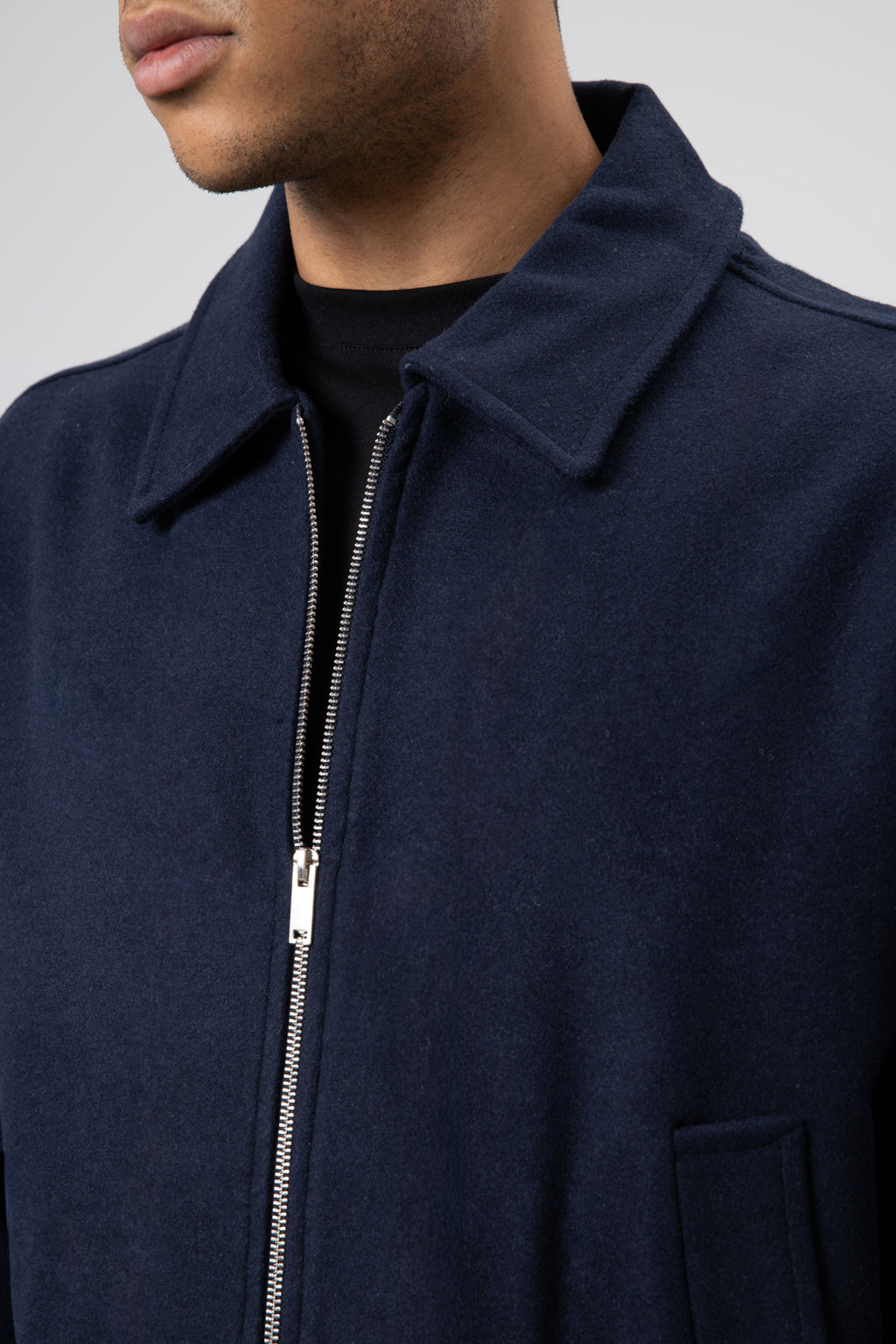 Oversize Fermuarlı Kaşe Ceket Lacivert