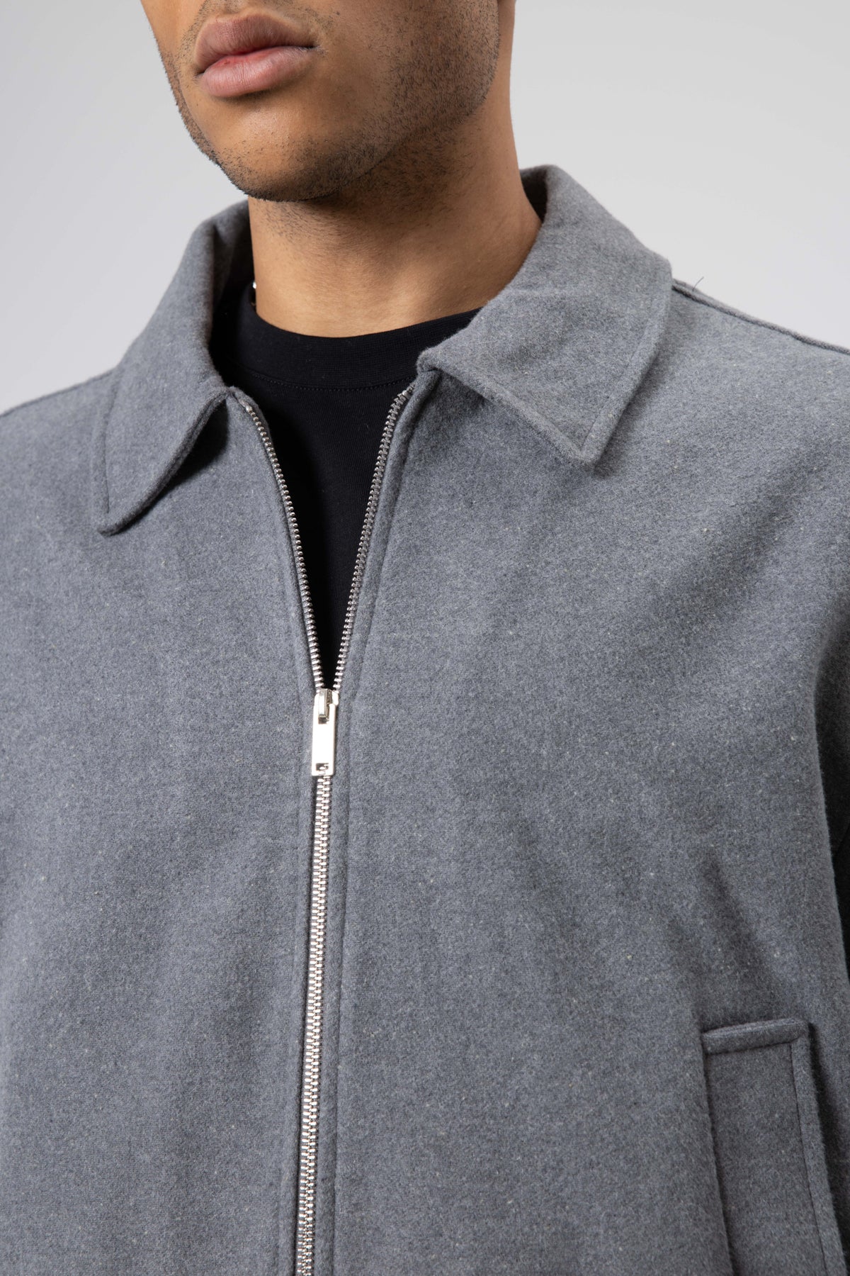 Oversize Fermuarlı Kaşe Ceket Gri