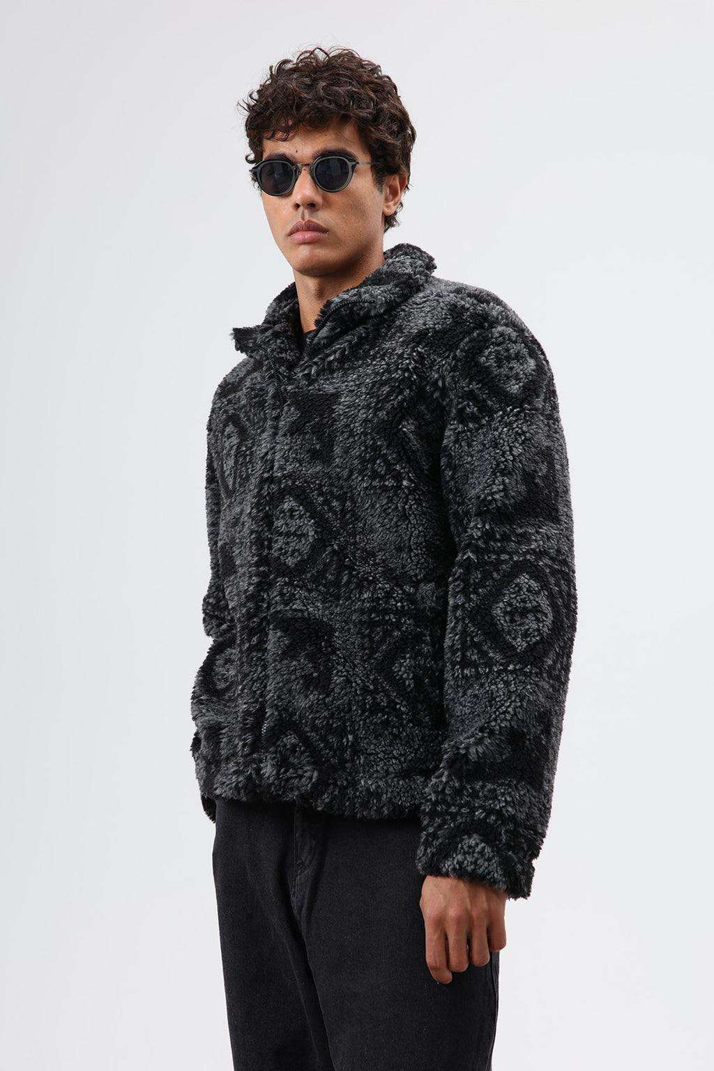 Oversize Peluş Mont Siyah
