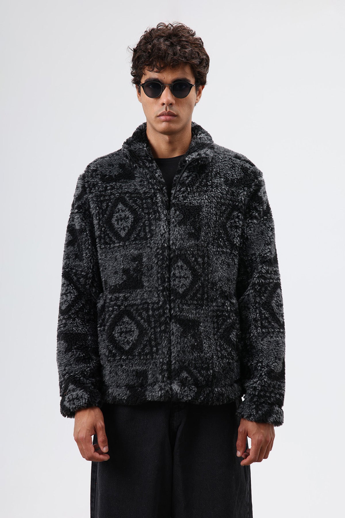 Oversize Peluş Mont Siyah