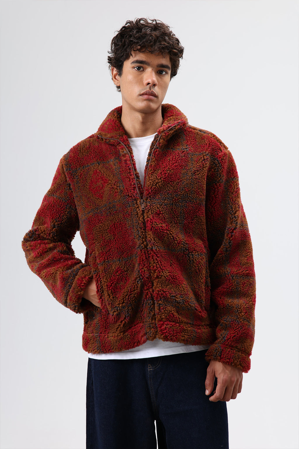 Oversize Peluş Mont Bordo