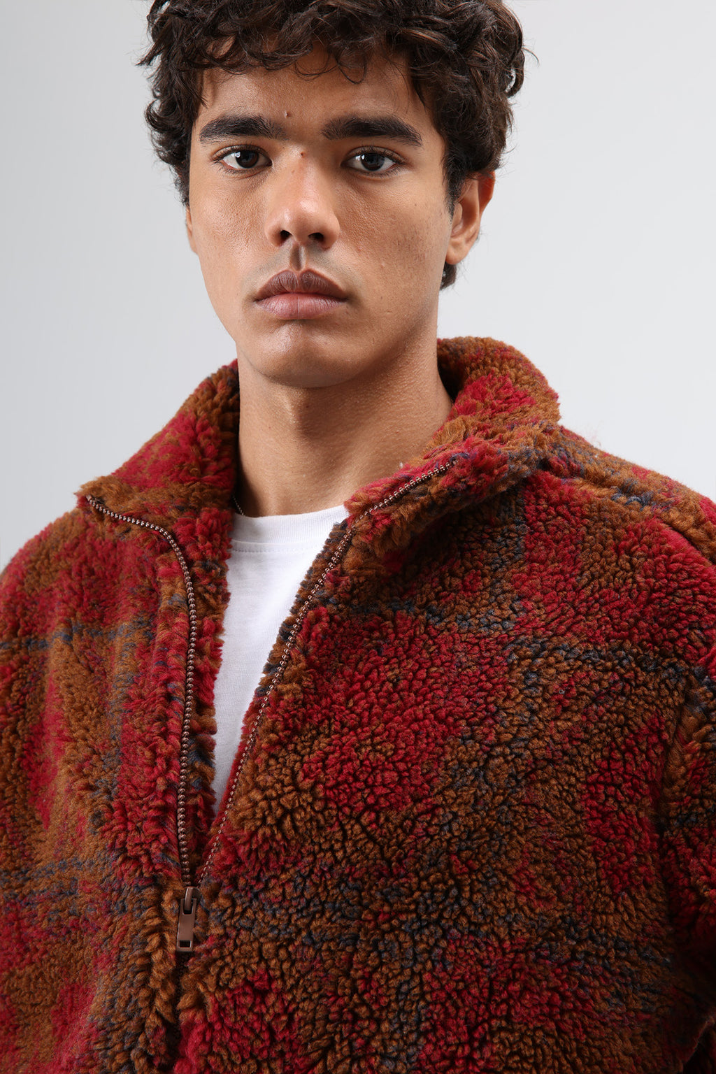 Oversize Peluş Mont Bordo