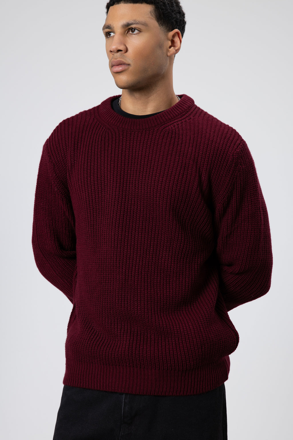Bisiklet Yaka Oversize Triko Kazak Bordo