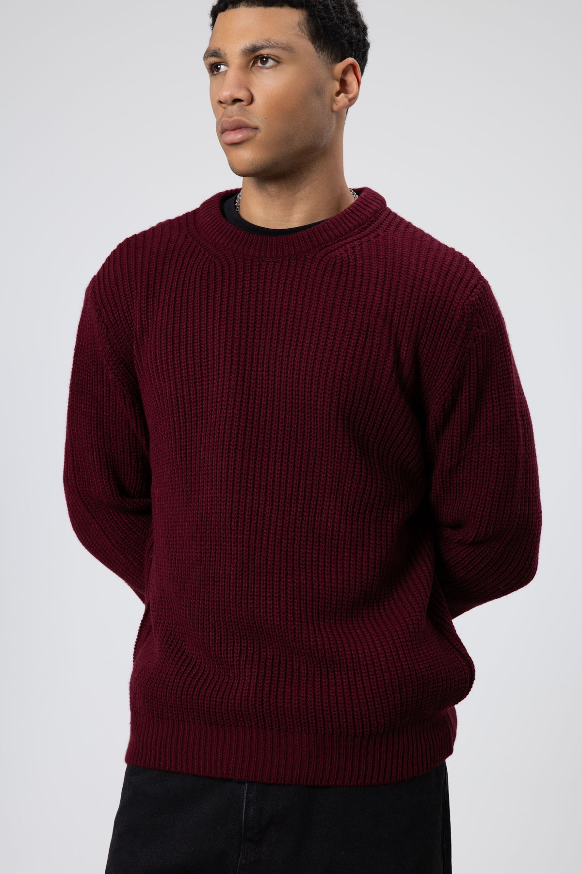 Bisiklet Yaka Oversize Triko Kazak Bordo