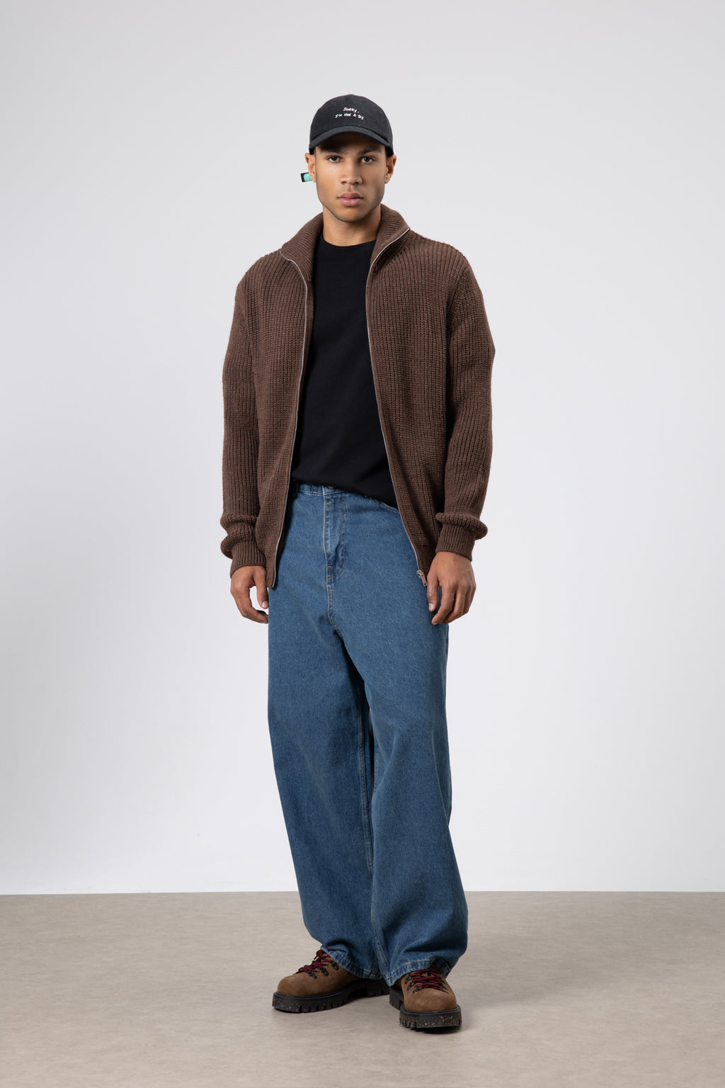 Oversize Fermuarlı Triko Hırka Vizon