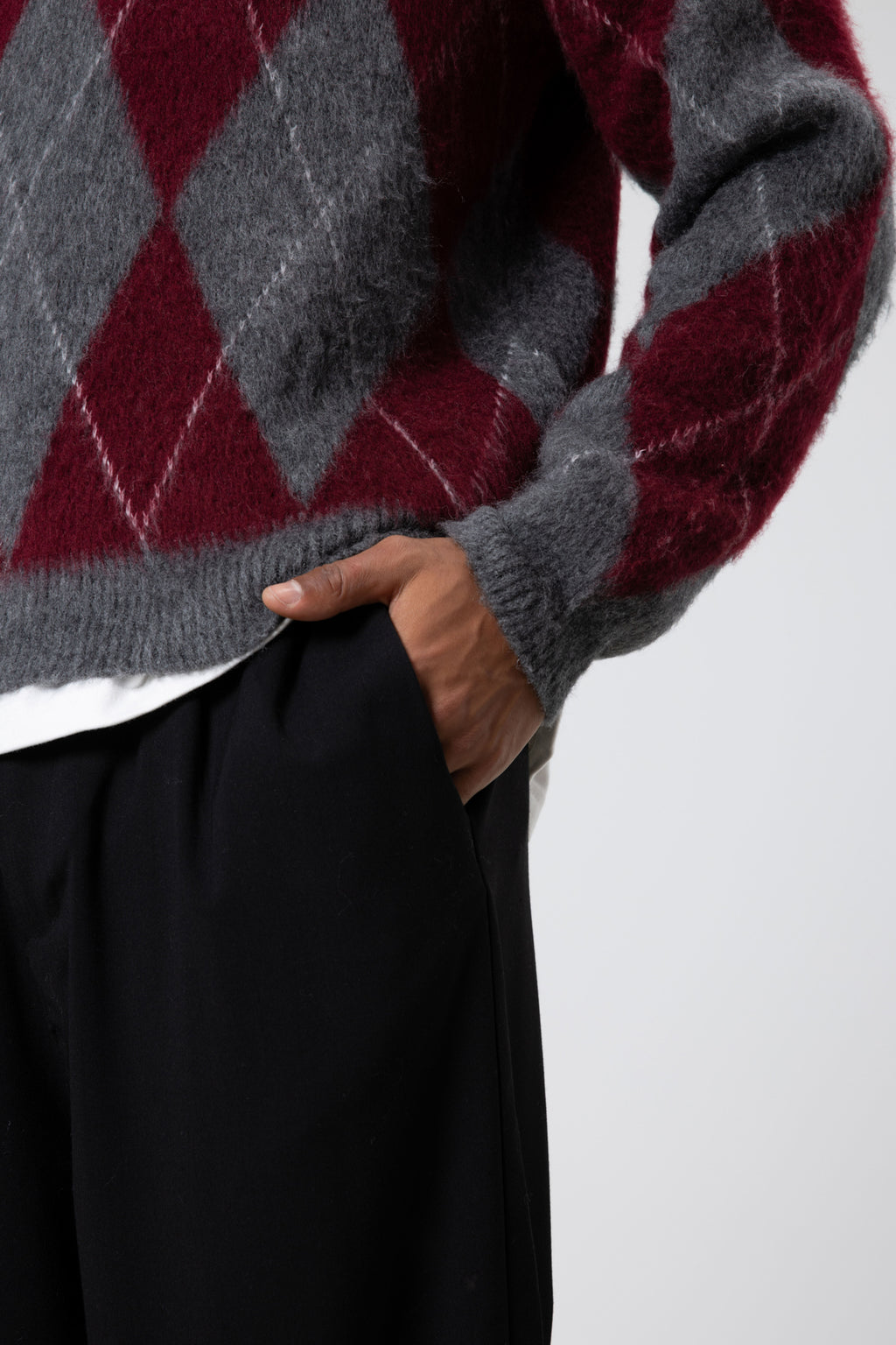 Baklava Desenli Oversize Kazak Bordo