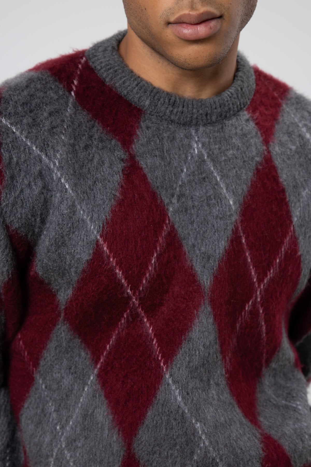 Baklava Desenli Oversize Kazak Bordo