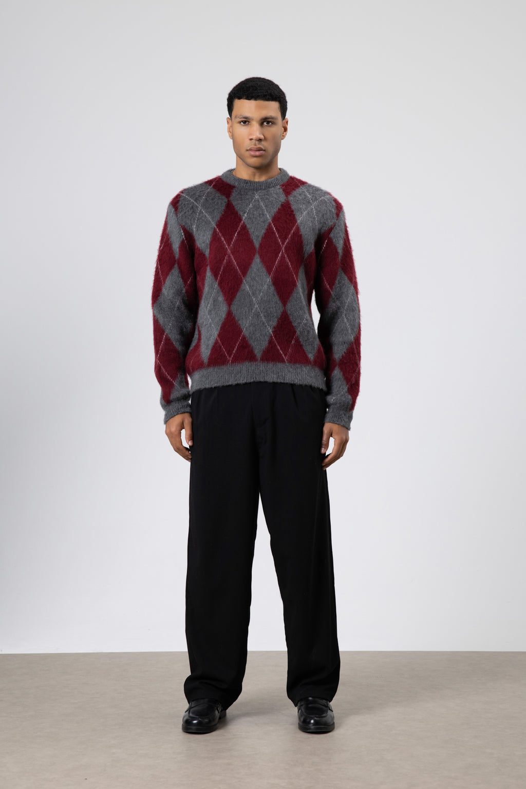 Baklava Desenli Oversize Kazak Bordo