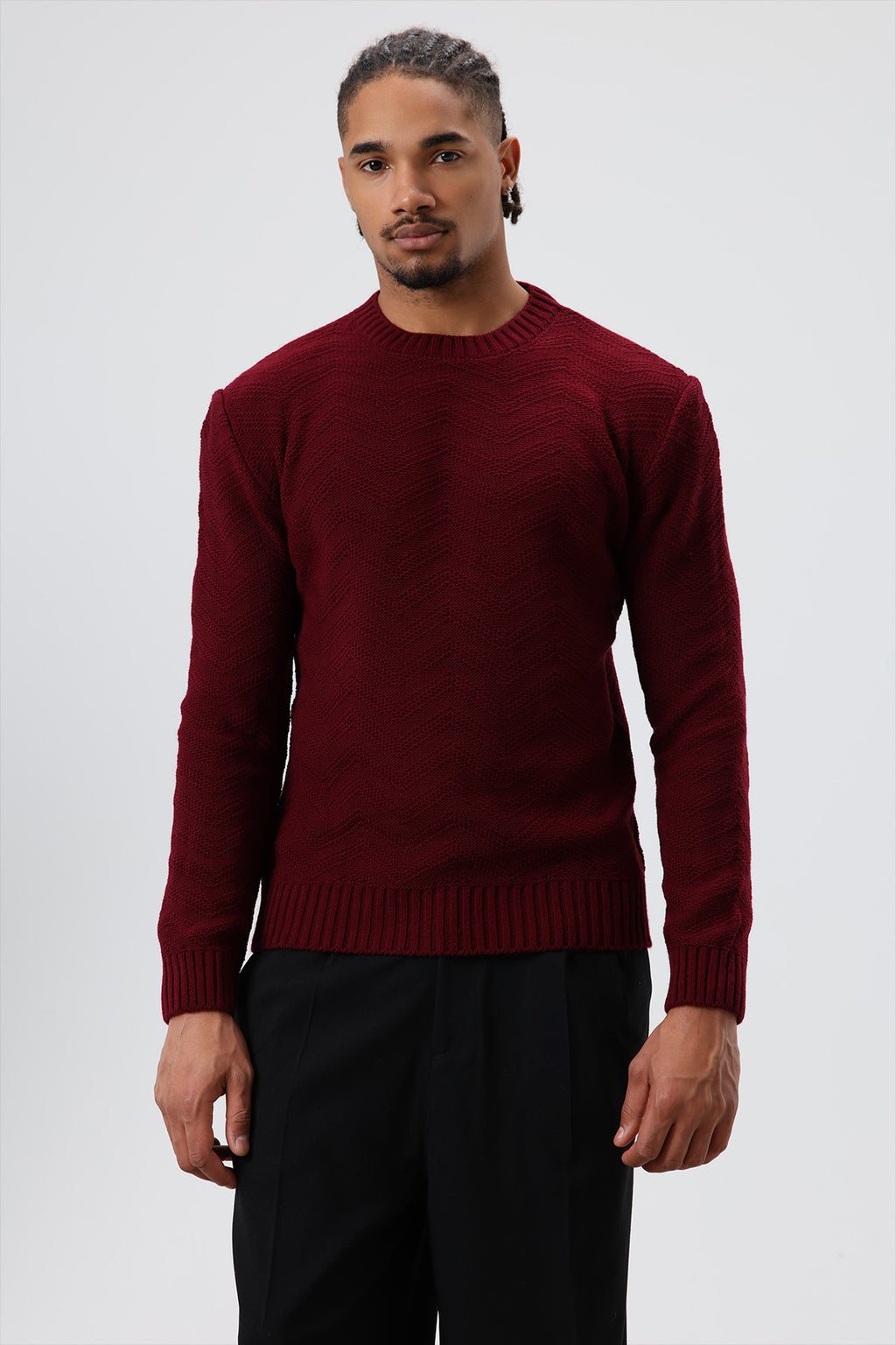 Bisiklet Yaka Oversize Triko Kazak Bordo