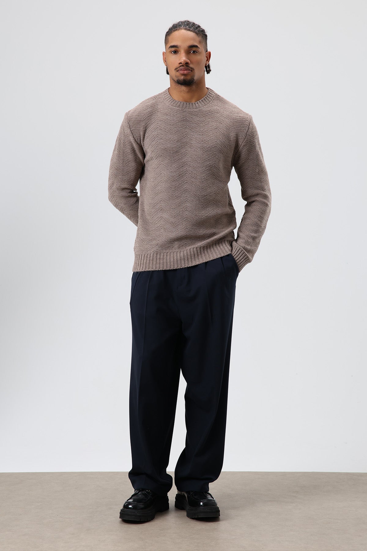 Bisiklet Yaka Oversize Triko Kazak Vizon