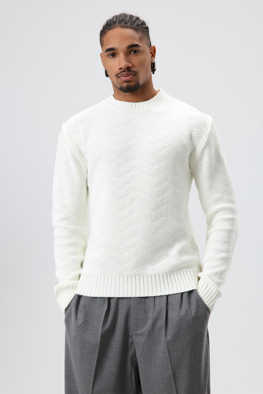 Bisiklet Yaka Oversize Triko Kazak Ekru