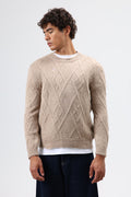 Oversize Desenli Triko Kazak Bej