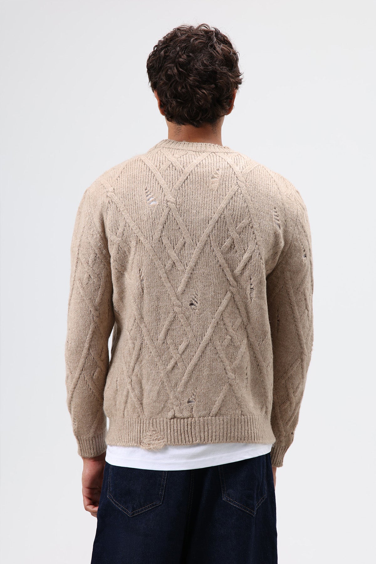Oversize Desenli Triko Kazak Bej