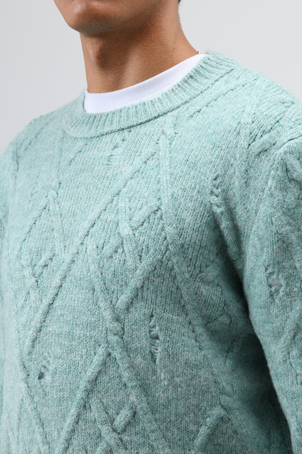 Oversize Desenli Triko Kazak Mint