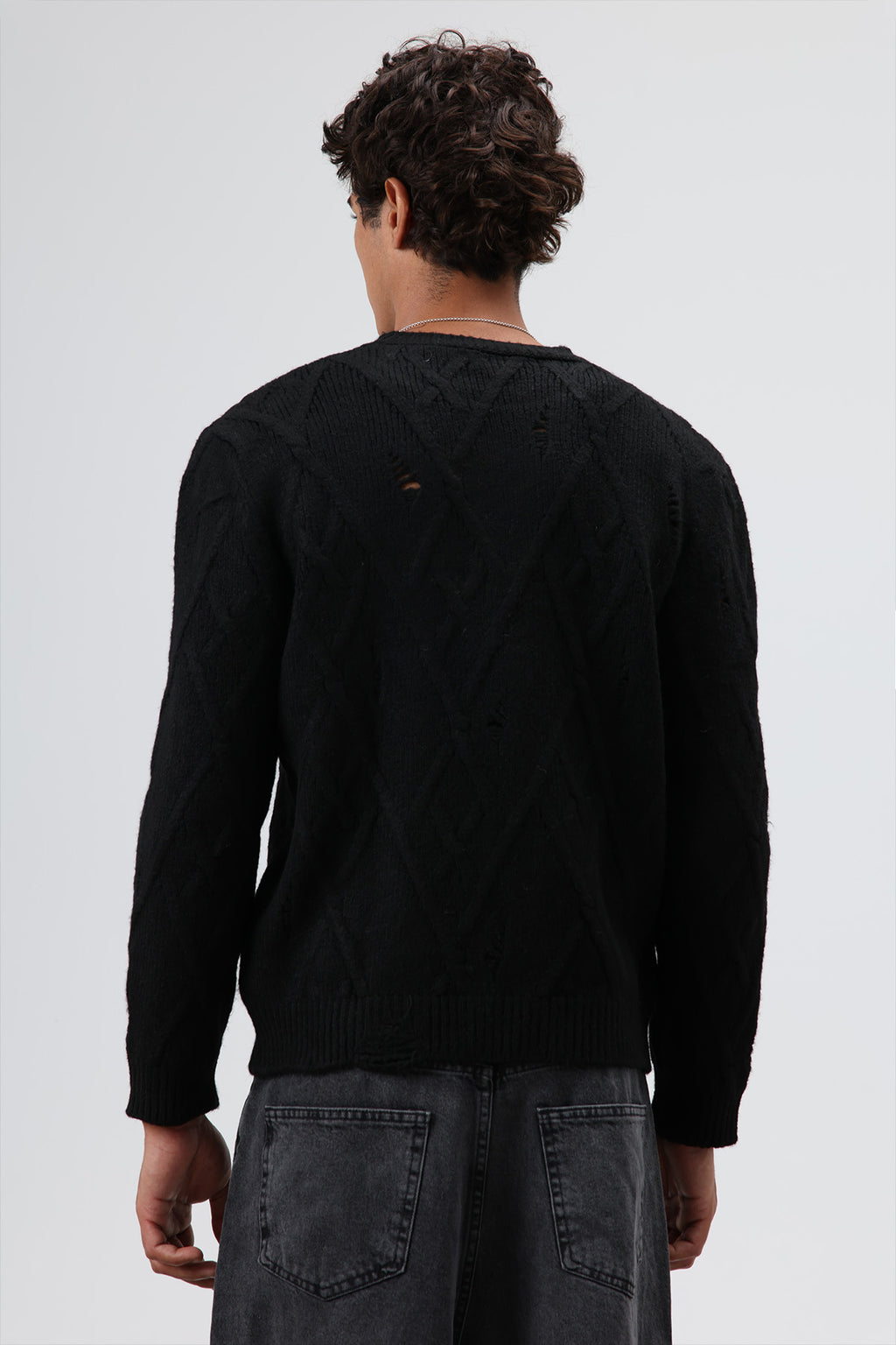 Oversize Desenli Triko Kazak Siyah