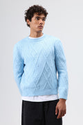 Oversize Desenli Triko Kazak Bebe Mavi