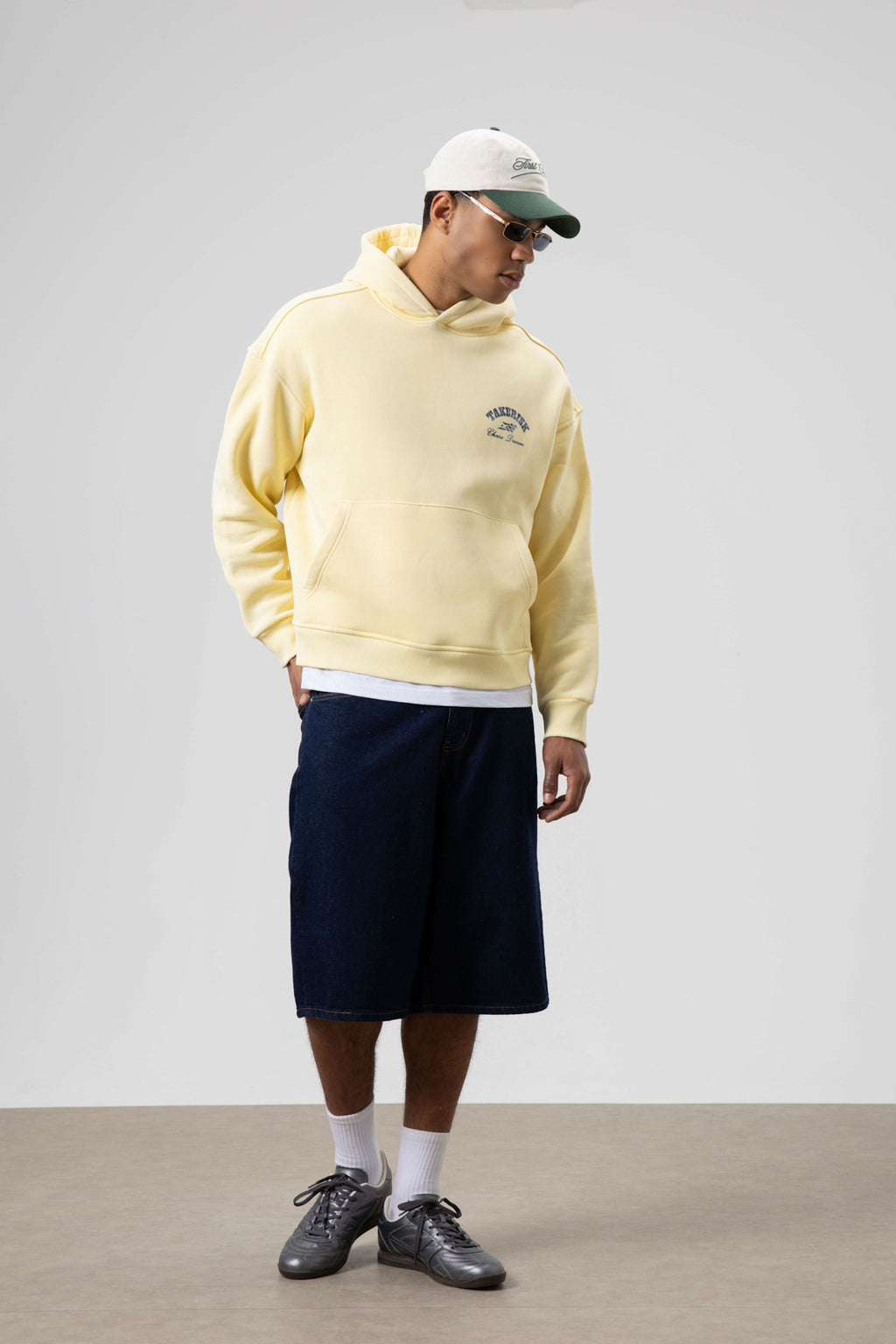 Oversize Yıkamalı Boxy Fit Kapüşonlu Sweatshirt Sarı